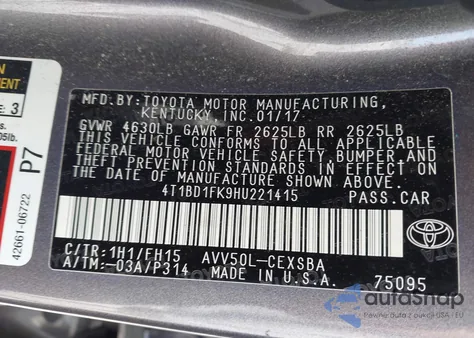 2017 Toyota Camry Hybrid Se from USA, damaged, VIN 4T1BD1FK9HU221415